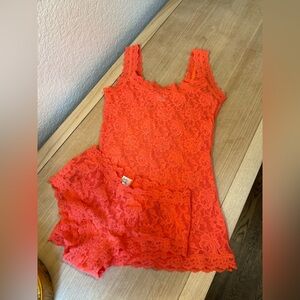 Hanky Panky Women’s Orange Lace Camisole Tank Top Boyshort Bottoms Lingerie Set